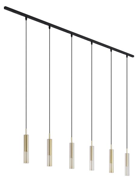 Nowoczesny system szynowy czarny z 6 lampami wiszącymi złoty z bursztynowym szkłem 1-fazowy - Slimline Loyce