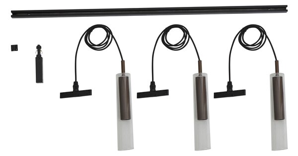 Nowoczesny system szynowy czarny z 3 lampami wiszącymi ciemny brąz 1-fazowy - Slimline Loyce