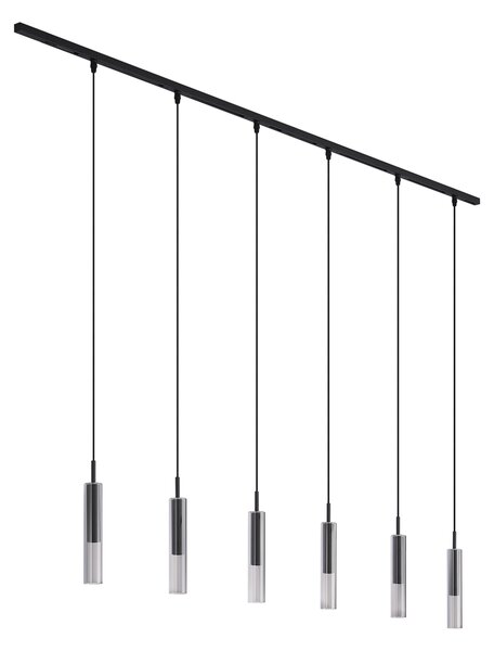 Nowoczesny system szynowy czarny z 6 lampami wiszącymi czarnymi z przydymionego szkła 1-fazowy - Slimline Loyce