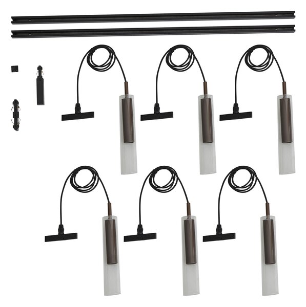 Nowoczesny system szynowy czarny z 6 lampami wiszącymi ciemny brąz 1-fazowy - Slimline Loyce
