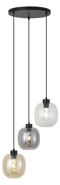 Lampa wisząca czarna z bursztynowym, przydymionym i przezroczystym szkłem 3-źródła światła - Elena