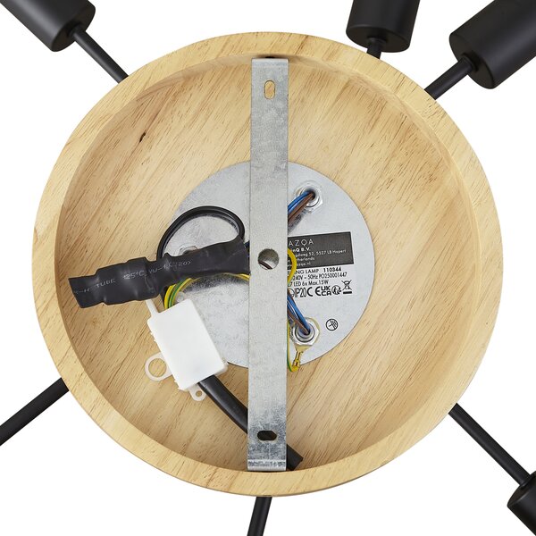 Lampa sufitowa Art Deco czarna z drewnem 6-punktowa - Sydney