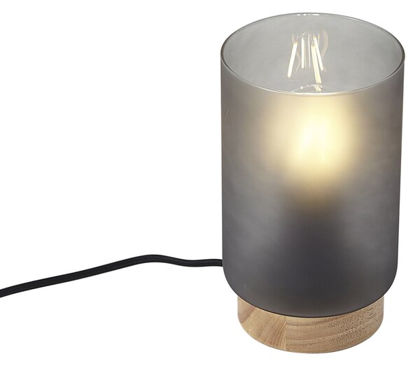 Nowoczesna lampa stołowa drewniana z matowym szarym szkłem - Umbra