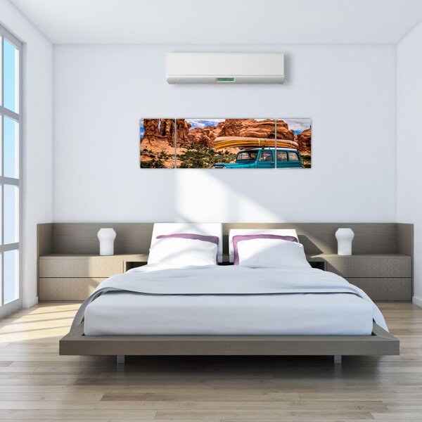Obraz pojazdu terenowego w górach (170x50 cm)