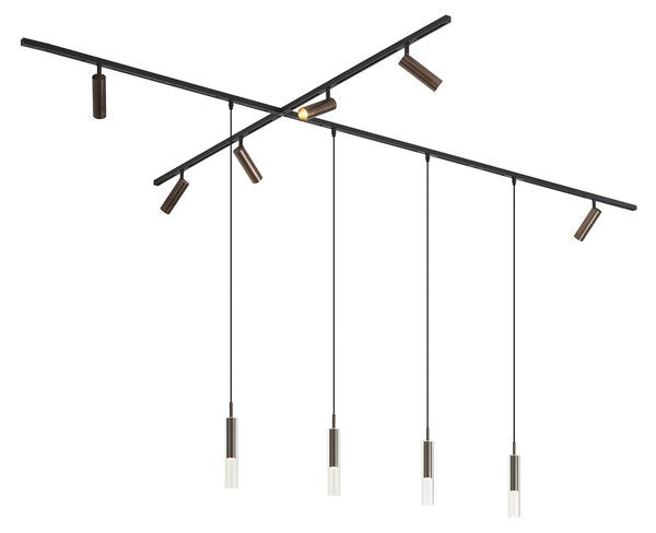 Nowoczesny system szynowy czarny z 6 reflektorami i 4 lampami wiszącymi ciemny brąz 1-fazowy - Slimline Uzzy Loyce