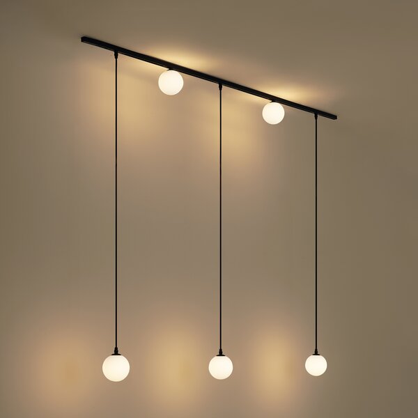 Nowoczesny system szynowy czarny z 2 reflektorami i 3 lampami wiszącymi 1-fazowy - Slimline Eira