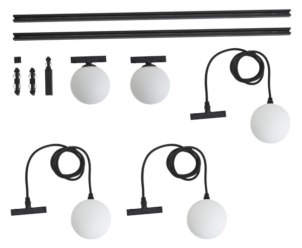 Nowoczesny system szynowy czarny z 2 reflektorami i 3 lampami wiszącymi 1-fazowy - Slimline Eira
