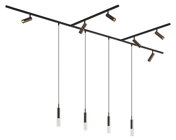 Nowoczesny system szynowy czarny z 6 reflektorami i 4 lampami wiszącymi ciemny brąz 1-fazowy - Slimline Uzzy Loyce