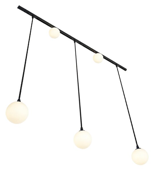 Nowoczesny system szynowy czarny z 2 reflektorami i 3 lampami wiszącymi 1-fazowy - Slimline Eira