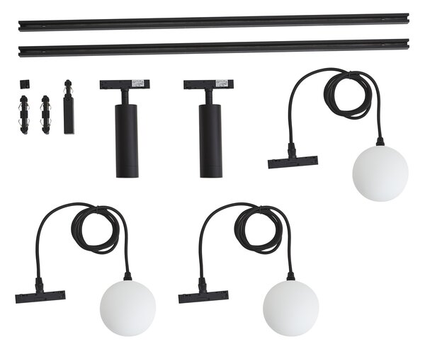 Nowoczesny system szynowy czarny z 2 reflektorami i 3 lampami wiszącymi 1-fazowy - Slimline Uzzy Eira