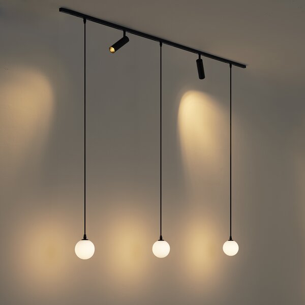 Nowoczesny system szynowy czarny z 2 reflektorami i 3 lampami wiszącymi 1-fazowy - Slimline Uzzy Eira