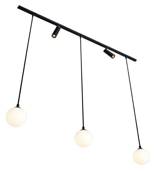 Nowoczesny system szynowy czarny z 2 reflektorami i 3 lampami wiszącymi 1-fazowy - Slimline Uzzy Eira