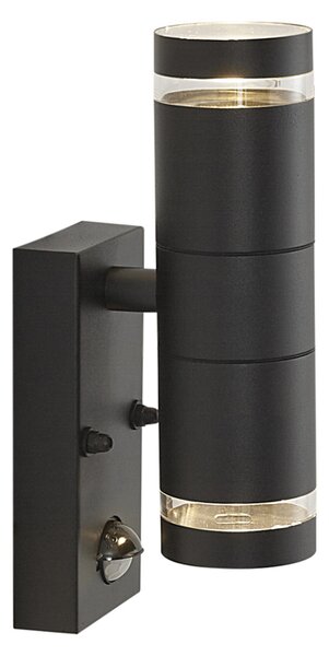 Nowoczesna lampa ścienna zewnętrzna czarna 2-punktowa IP44 z czujnikiem ruchu - Dubbla