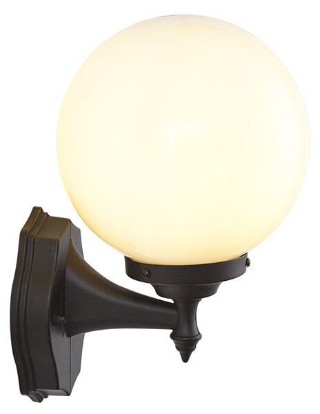Klasyczna zewnętrzna lampa ścienna czarna z opalowym szkłem IP44 - Champs