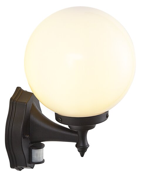Klasyczna zewnętrzna lampa ścienna czarna z opalowym szkłem IP44 z czujnikiem ruchu - Champs