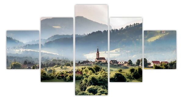 Obraz - wieś we mgle (125x70 cm)