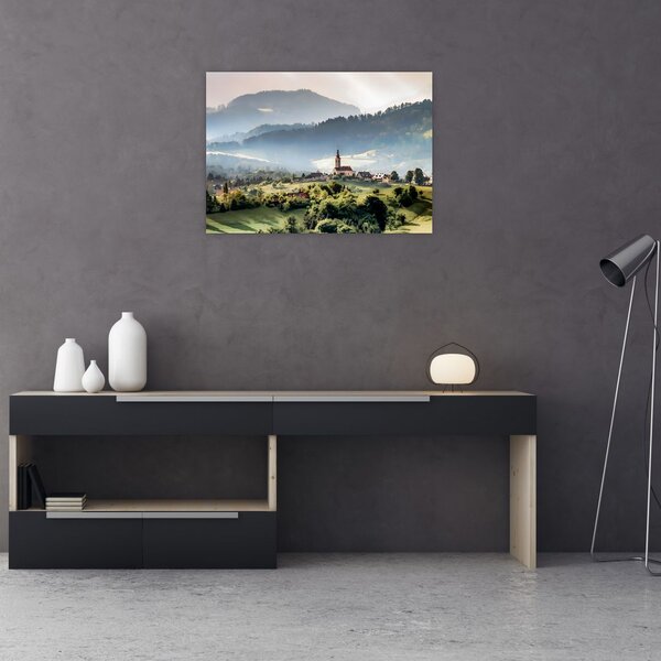 Obraz - wieś we mgle (70x50 cm)
