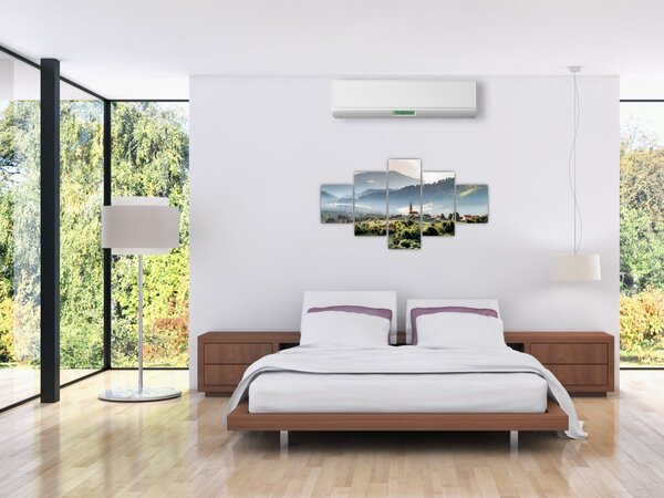 Obraz - wieś we mgle (125x70 cm)