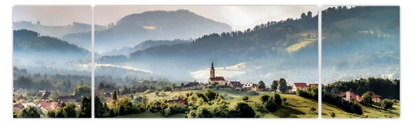 Obraz - wieś we mgle (170x50 cm)