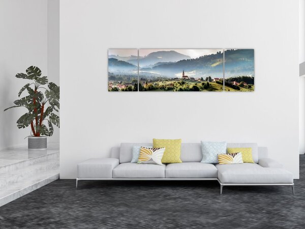 Obraz - wieś we mgle (170x50 cm)