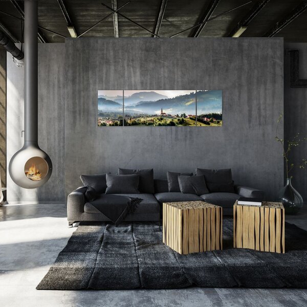 Obraz - wieś we mgle (170x50 cm)