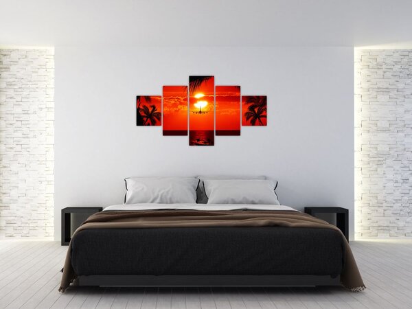 Obraz - zachód słońca z samolotem (125x70 cm)