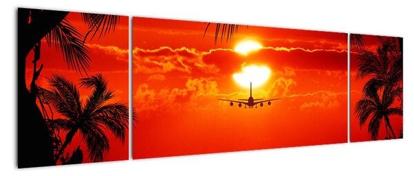 Obraz - zachód słońca z samolotem (170x50 cm)