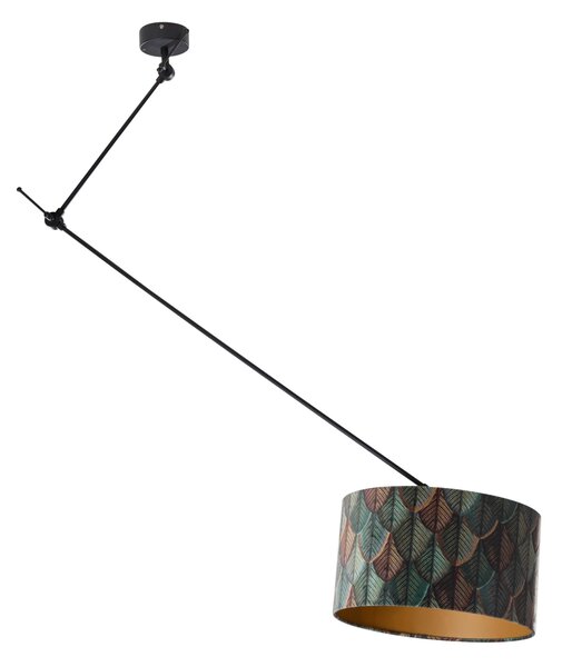 Lampa wisząca czarna z aksamitnym abażurem w liście ze złotym wnętrzem 40/40/40 - Blitz