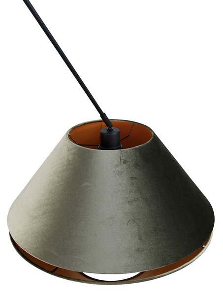 Lampa wisząca czarna z podwójnym aksamitnym abażurem zielonym ze złotym wnętrzem - Blitz