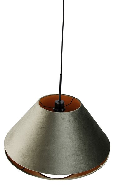 Lampa wisząca czarna z podwójnym aksamitnym abażurem zielonym ze złotym wnętrzem - Combi 1
