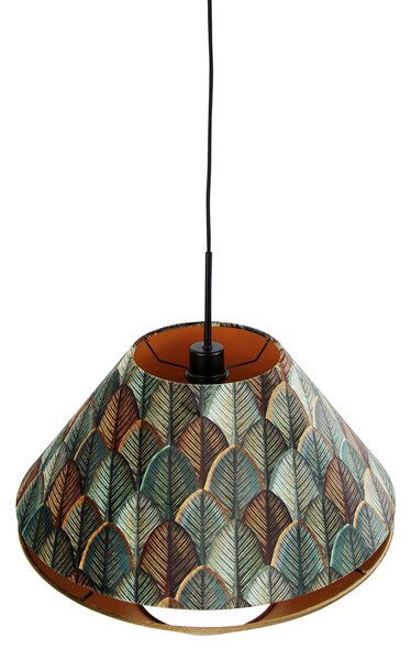 Lampa wisząca czarna z podwójnym aksamitnym abażurem w kształcie liścia i beżowym kolorem - Combi 1