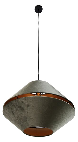Lampa wisząca czarna z podwójnym aksamitnym abażurem zielonym ze złotym wnętrzem - Combi 1