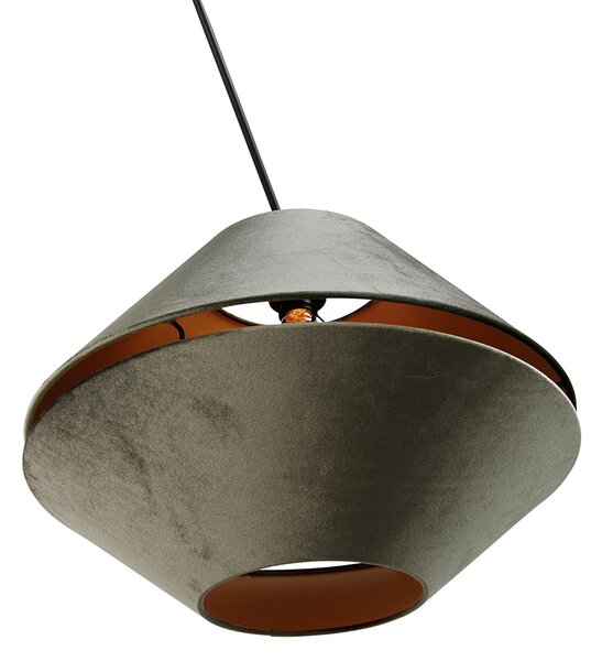 Lampa wisząca czarna z podwójnym aksamitnym abażurem zielonym ze złotym wnętrzem - Blitz