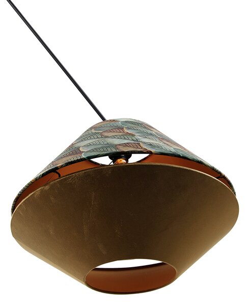 Lampa wisząca czarna z podwójnym aksamitnym abażurem w kształcie liści i beżowym - Blitz
