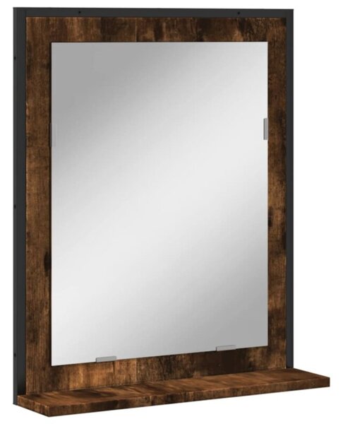Lustro łazienkowe z półką, przydymiony dąb, 50x12x60 cm