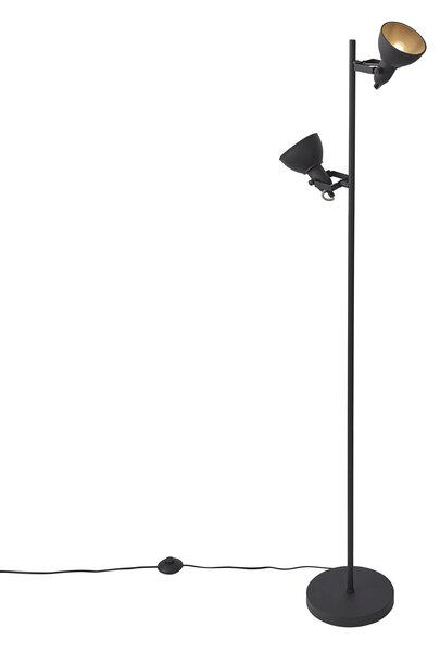 Industrialna lampa podłogowa czarna z drewnem 2-źródła światła - Jakub