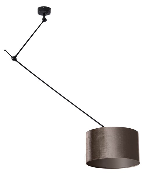 Lampa wisząca Czarna z aksamitnym kloszem Taupe 35 cm - Blitz