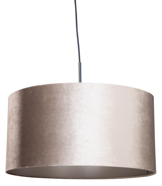 Lampa wisząca czarna z aksamitnym abażurem taupe 50 cm - Combi 1