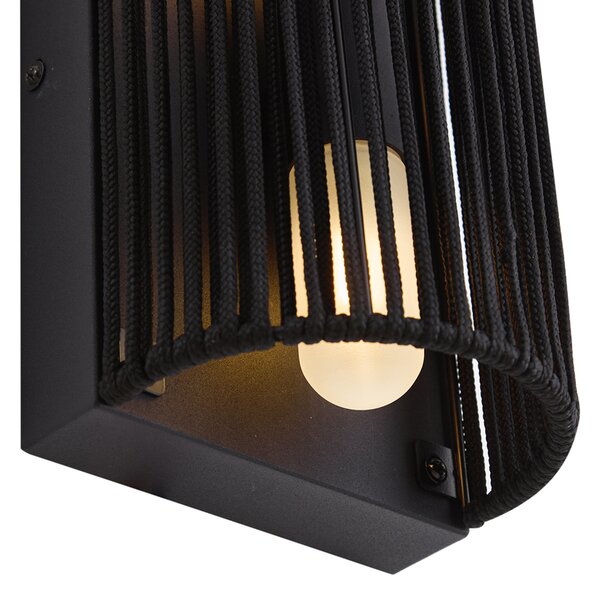 Lampa ścienna Japandi czarna z liną IP44 - Jayla
