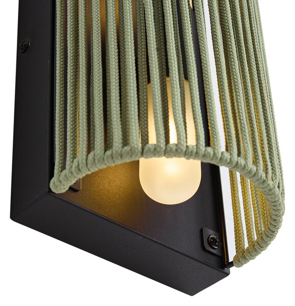Lampa ścienna Japandi zielona z czarnym sznurem IP44 - Jayla