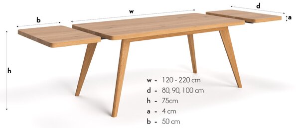 Stół Grace z naturalnego drewna z dostawkami Buk 120x80 cm Jedna dostawka 50 cm