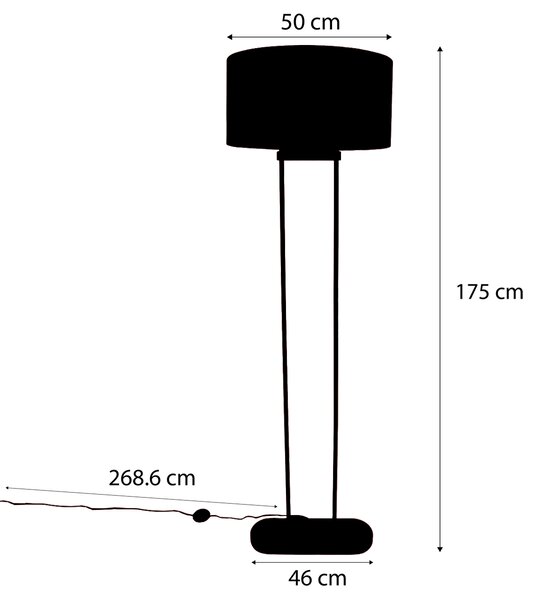 Beżowa lampa podłogowa z owalnym lnianym białym abażurem 50 cm - Thijmen
