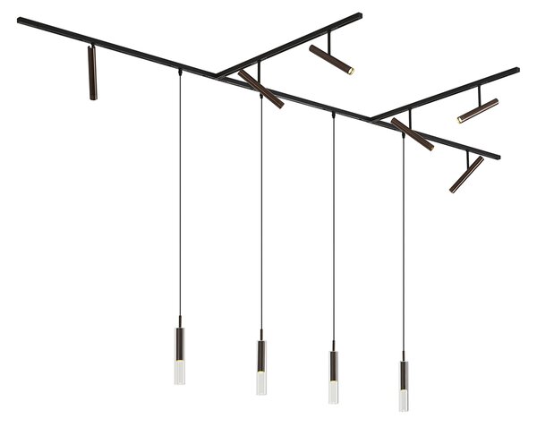 Nowoczesny system oświetlenia szynowego czarny z 6 reflektorami i 4 lampami wiszącymi ciemny brąz 1-fazowy - Slimline Avery Loyce