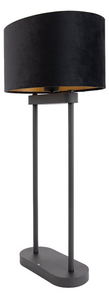 Lampa stołowa czarna z czarnym owalnym kloszem 35 cm - Thijmen