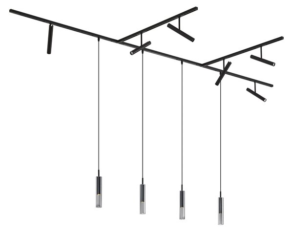 Nowoczesny system szynowy czarny z 6 reflektorami i 4 lampami wiszącymi czarny 1-fazowy - Slimline Avery Loyce