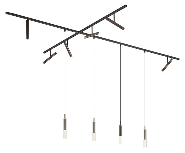 Nowoczesny system oświetlenia szynowego czarny z 6 reflektorami i 4 lampami wiszącymi ciemny brąz 1-fazowy - Slimline Avery Loyce