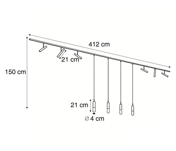 Nowoczesny system szynowy czarny z 6 reflektorami i 4 lampami wiszącymi czarny 1-fazowy - Slimline Avery Loyce
