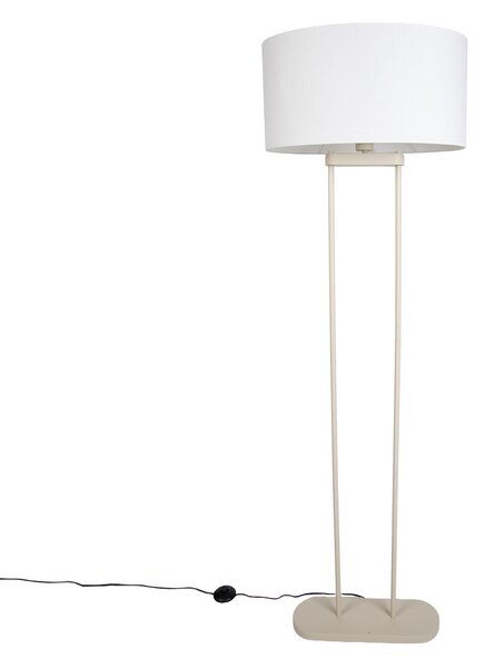 Beżowa lampa podłogowa z owalnym lnianym białym abażurem 50 cm - Thijmen