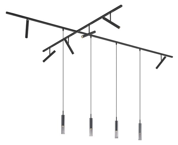 Nowoczesny system szynowy czarny z 6 reflektorami i 4 lampami wiszącymi czarny 1-fazowy - Slimline Avery Loyce