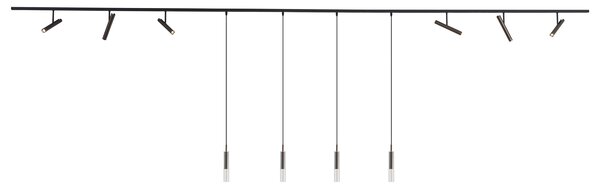 Nowoczesny system oświetlenia szynowego czarny z 6 reflektorami i 4 lampami wiszącymi ciemny brąz 1-fazowy - Slimline Avery Loyce